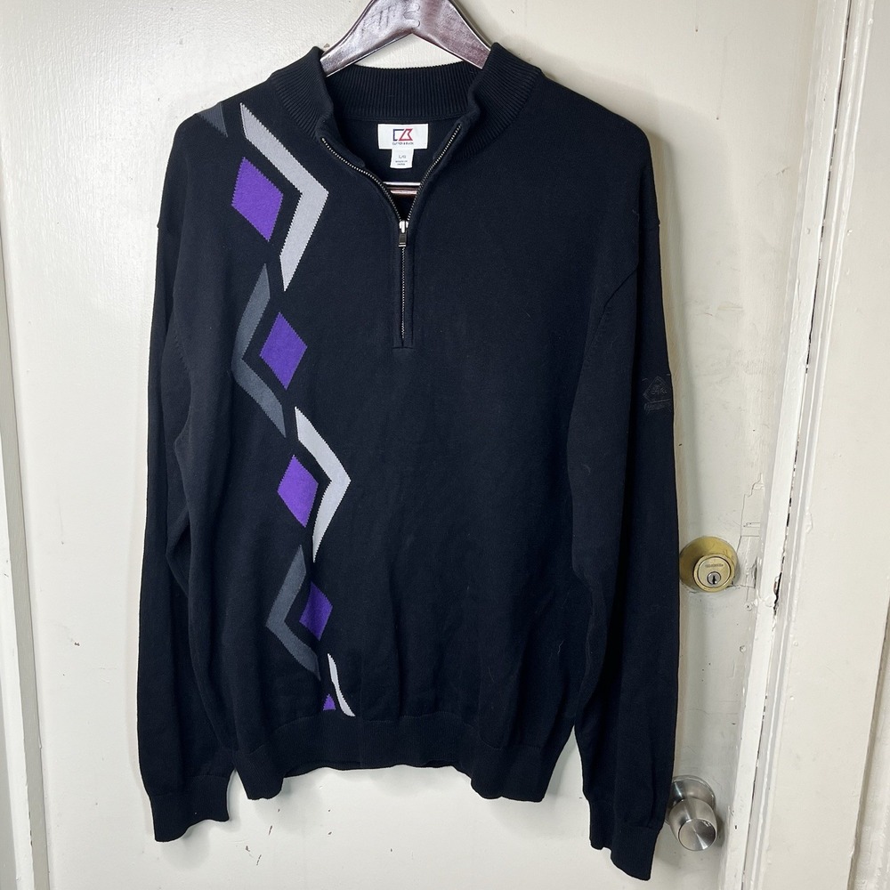 Cutter And Buck Men's Large 1/4 Zip Golf Sweater L Woodstone Diamond Design